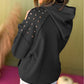 Solid Color Rivet Stud Raglan Sleeve Hoodie with Pocket