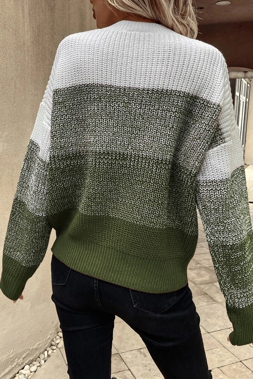 Color Block Drop Shoulder Ribbed Trim Sweater