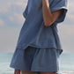 Denim Cuffed Sleeve Tee Elastic Shorts Set