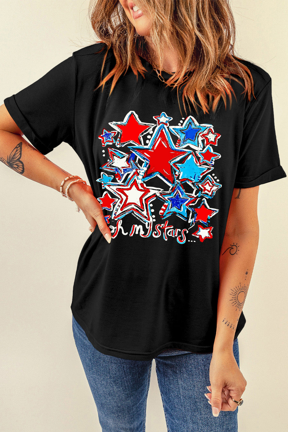 oh my stars Printed Flag Day T Shirt