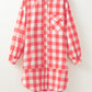 Oversized Plaid Puff Sleeve Round Hem Shirt Dress