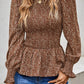 Brown Floral Print Smocked Peplum Top