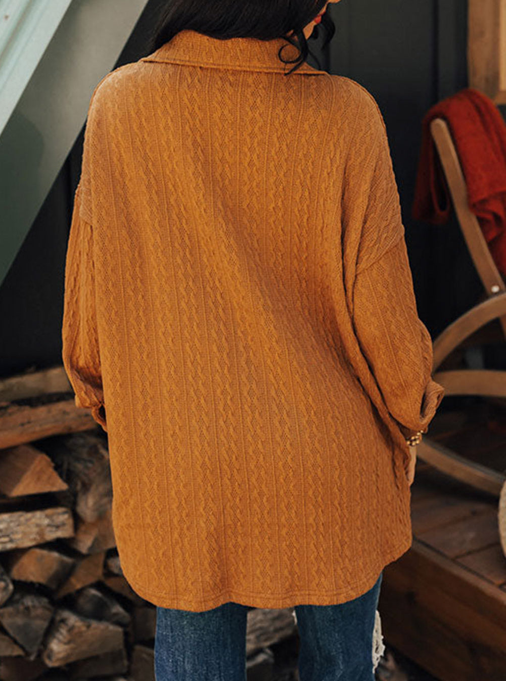 Textured Knit Oversize Flap Pocket Shacket