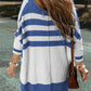 Stripe V Neck Buttoned High Low Sweater Cardigan
