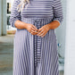 Striped Tie Waist 3/4 Sleeve Plus Size Dress