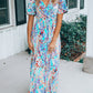 Wrap V Neck Floral Maxi Dress