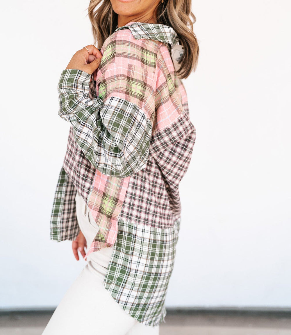 Plaid Patchwork High Low Oversized Shirt