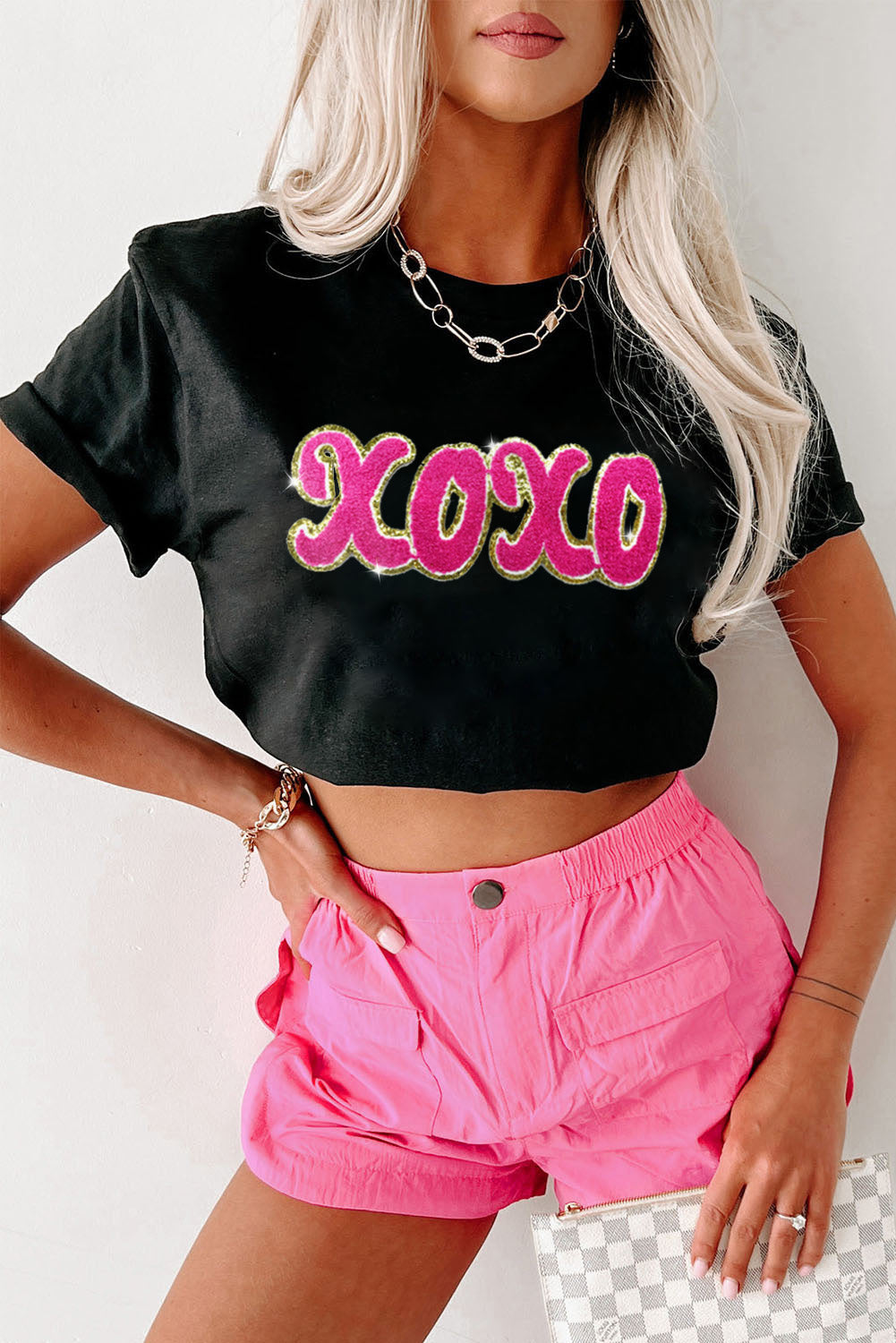 xoxo Glitter Chenille Graphic Valentines T-shirt