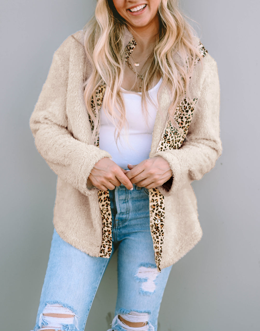 Leopard Patched Zipped Pocket Fleece Jacket