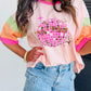 Sequin Disco Ball Color Block Sleeve Graphic Tee