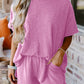 Ribbed Textured Knit Loose Fit Tee and Shorts Set