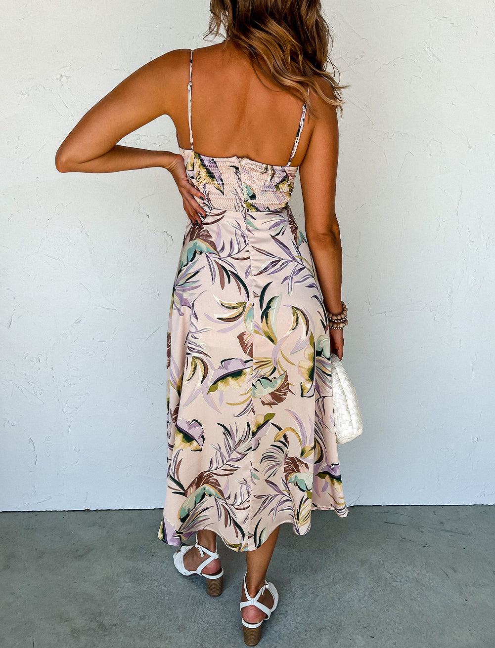 Tropical Print Spaghetti Straps Cupped Dress