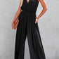 Deep V Pleated Crisscross Wide Leg Backless Jumpsuit