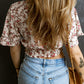 Floral Print V Neck Wrapped Cropped Blouse