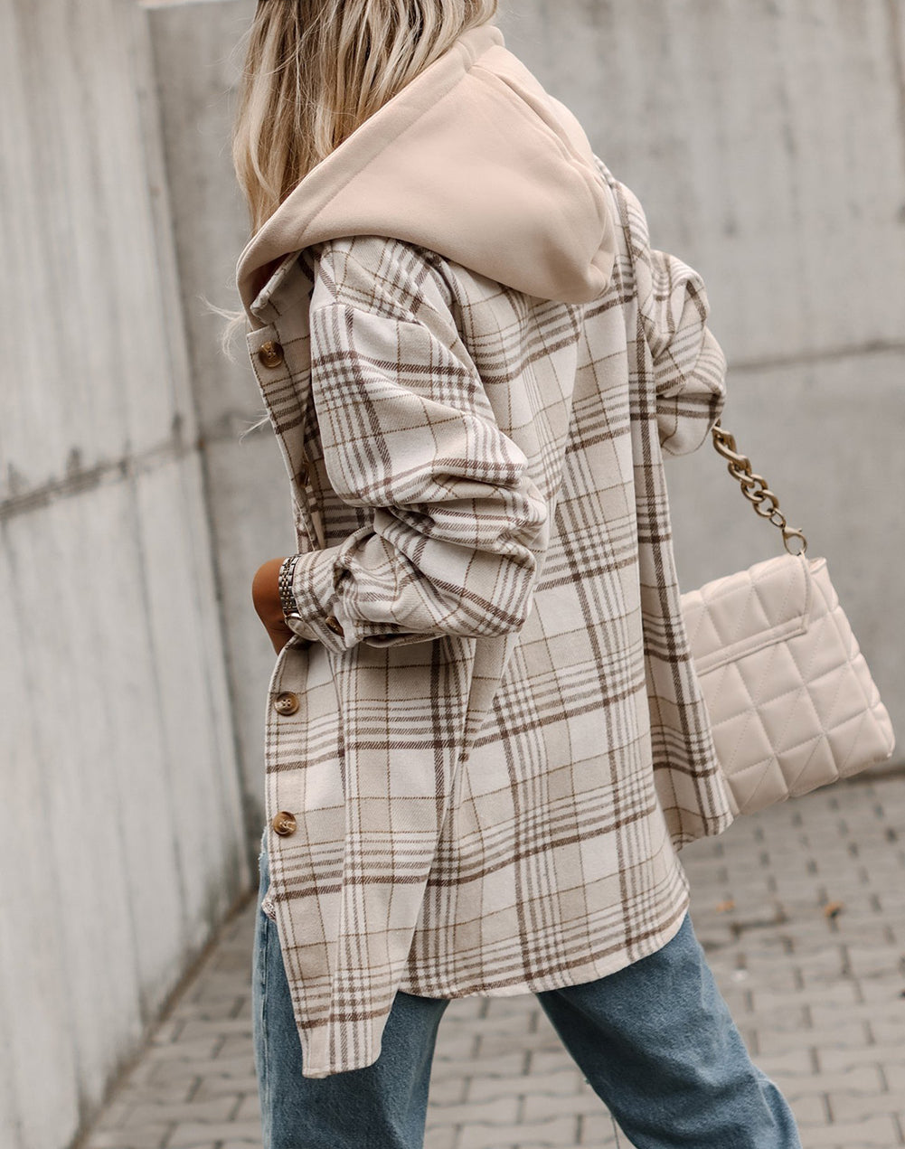 Plaid Removable Hood Buttoned Shacket