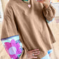 Flower Patchwork Raglan Sleeve Exposed Seam Oversized Top