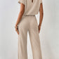 Solid Color Ribbed Short Sleeve Wide Leg Jumpsuit