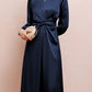 Twist Front Tie Back Long Sleeve Satin Dress