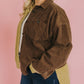 Plus Size Color Block Corduroy Shacket