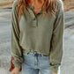 Button Split Neck Retro Patchwork Long Sleeve Top