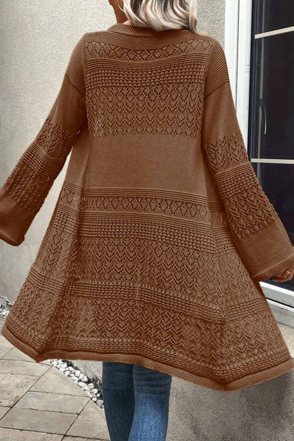 Pointelle Knit Open Front Cardigan