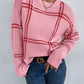 Plaid Pattern Knitted Drop Shoulder Sweater