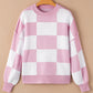 Stripe Checkered Bishop Sleeve Sweater