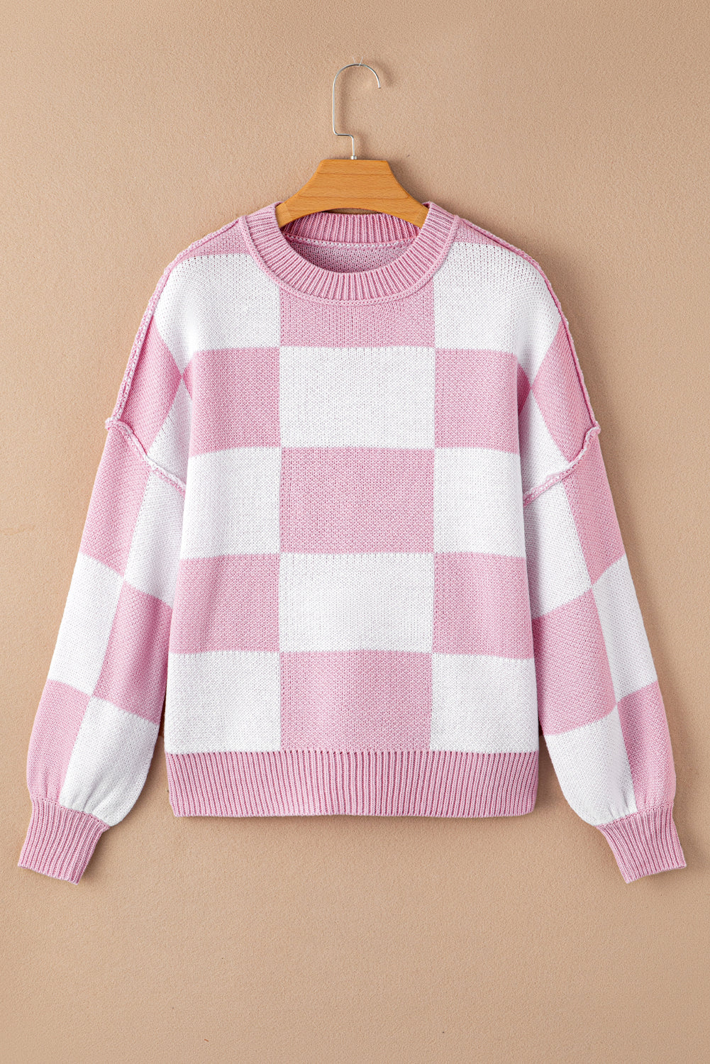 Stripe Checkered Bishop Sleeve Sweater