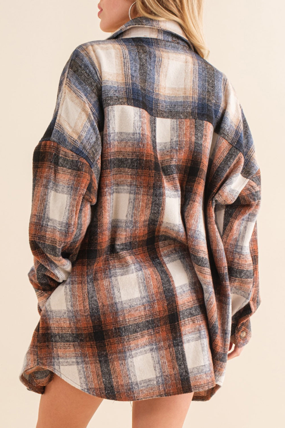 Retro Plaid Button up Long Sleeve Shacket with Pockets