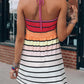 Striped Print Smocked Halter Open Back Fit Flare Dress