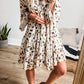 Leopard Print Buttoned Front 3/4 Sleeve Tiered Ruffled Hem Dress