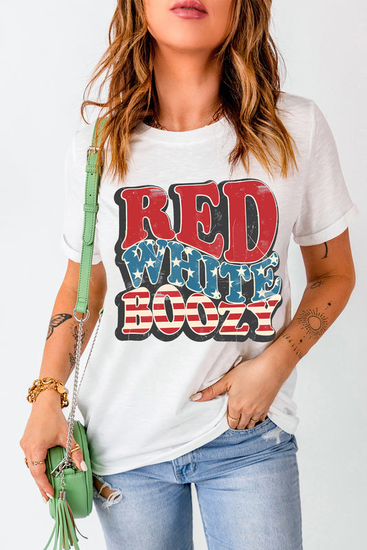 RED WHITE BOOZY Stars and Stripes Graphic T Shirt