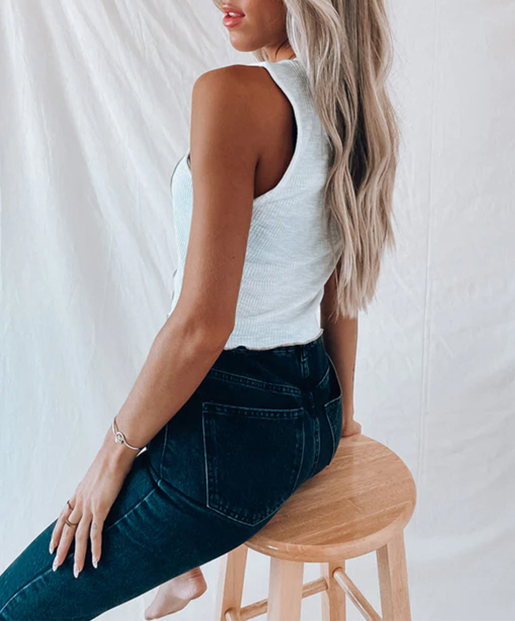 Contrast Seams Ribbed Tank Top