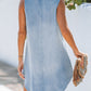 Light Wash Split Neck Sleeveless Chambray Dress