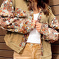 Waffle Knit Floral Print Patchwork Button up Jacket