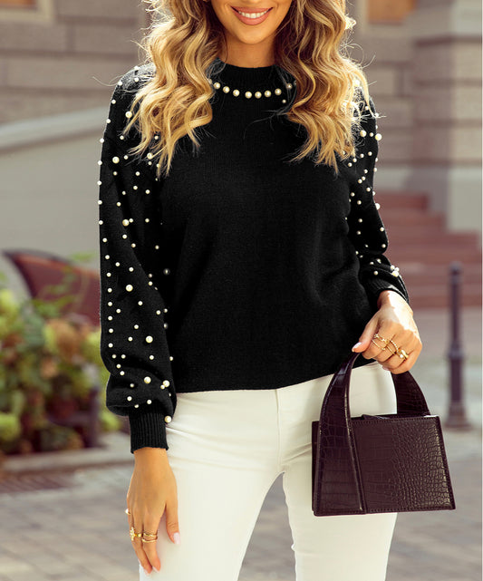 Pearl Beaded Bishop Sleeve Sweater