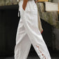 Lace Splicing Drawstring Casual Cotton Pants