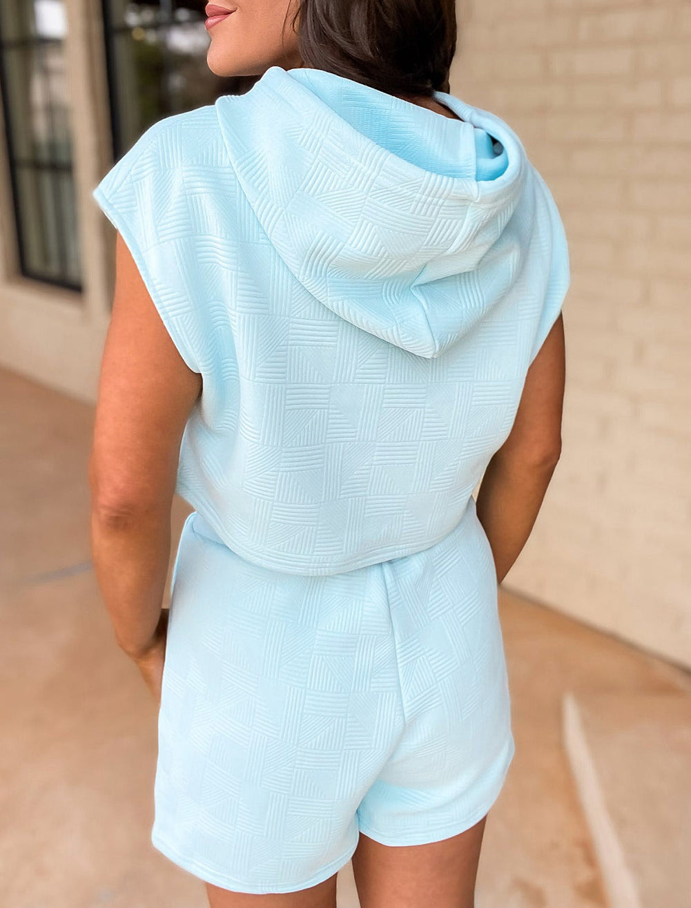 Textured Cropped Hoodie and Shorts Set