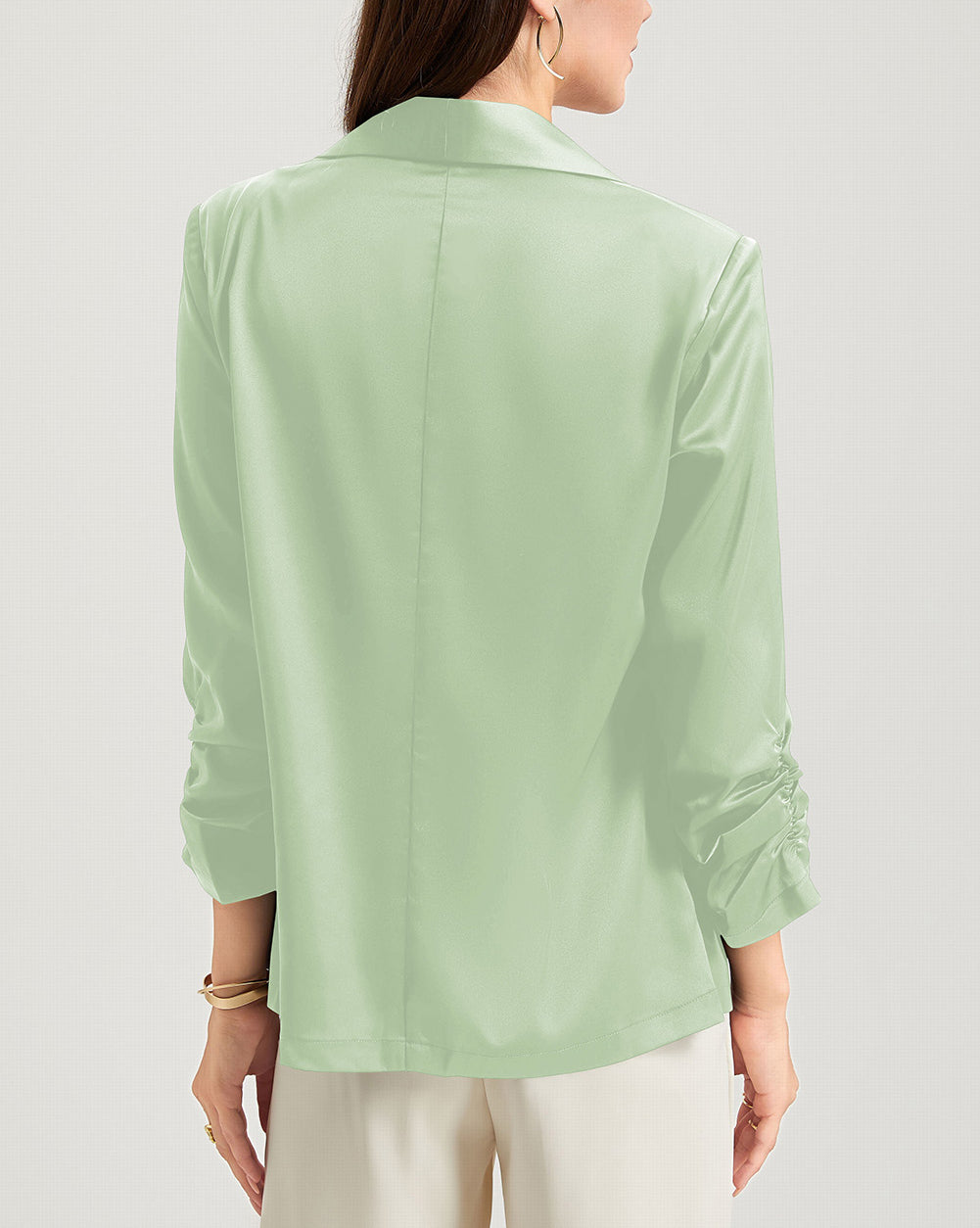 Solid Lapel Collar Satin Blazer