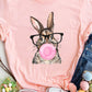 Easter Rabbit Print Round Neck Casual Tee