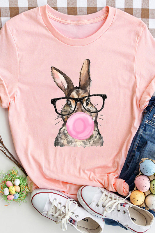 Easter Rabbit Print Round Neck Casual Tee