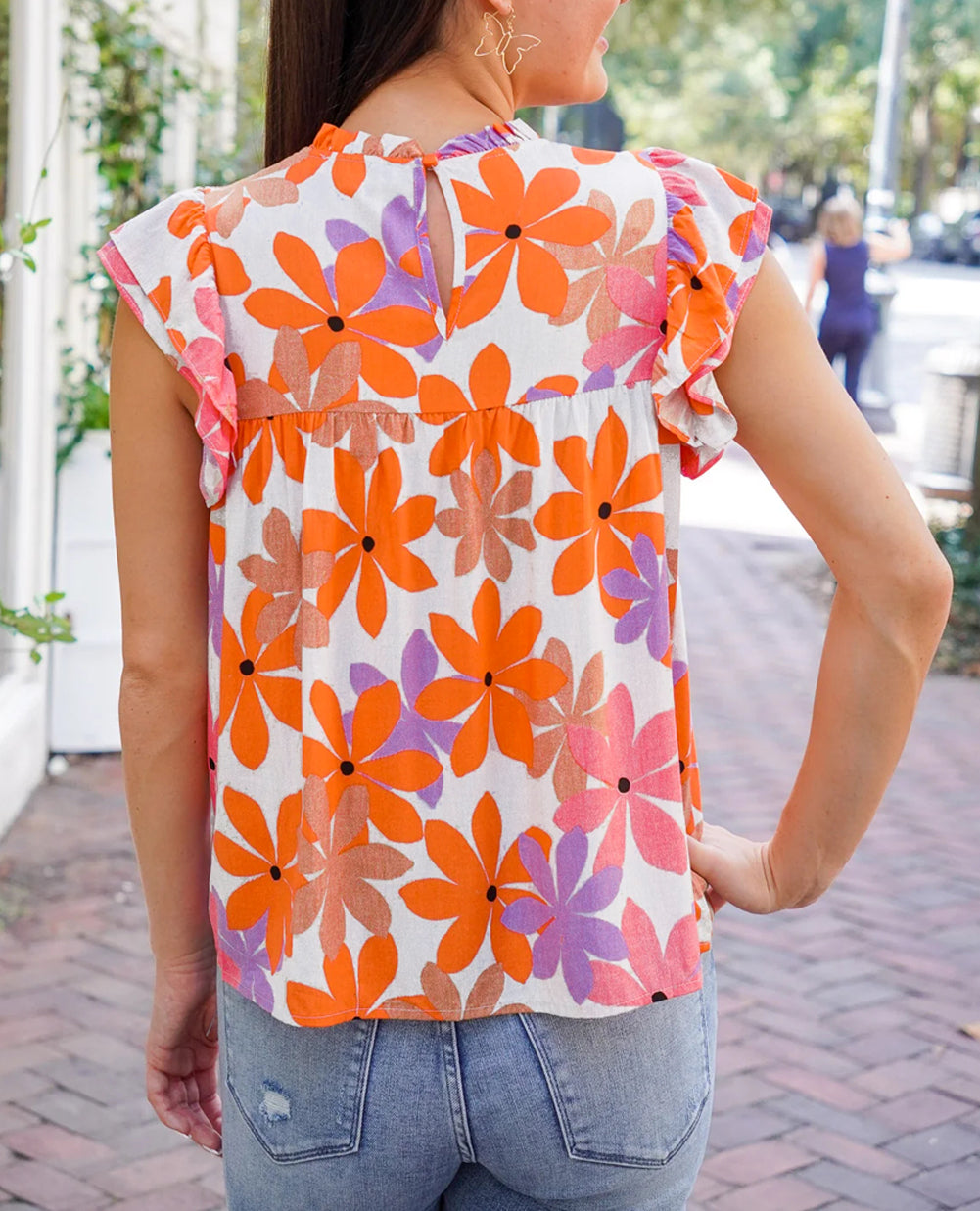 Ruffled Sleeve Smocked Floral Top