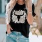 Western Leopard Steer Head Print Casual T Shirt