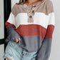Loose Colorblock Knitted Henley Sweater