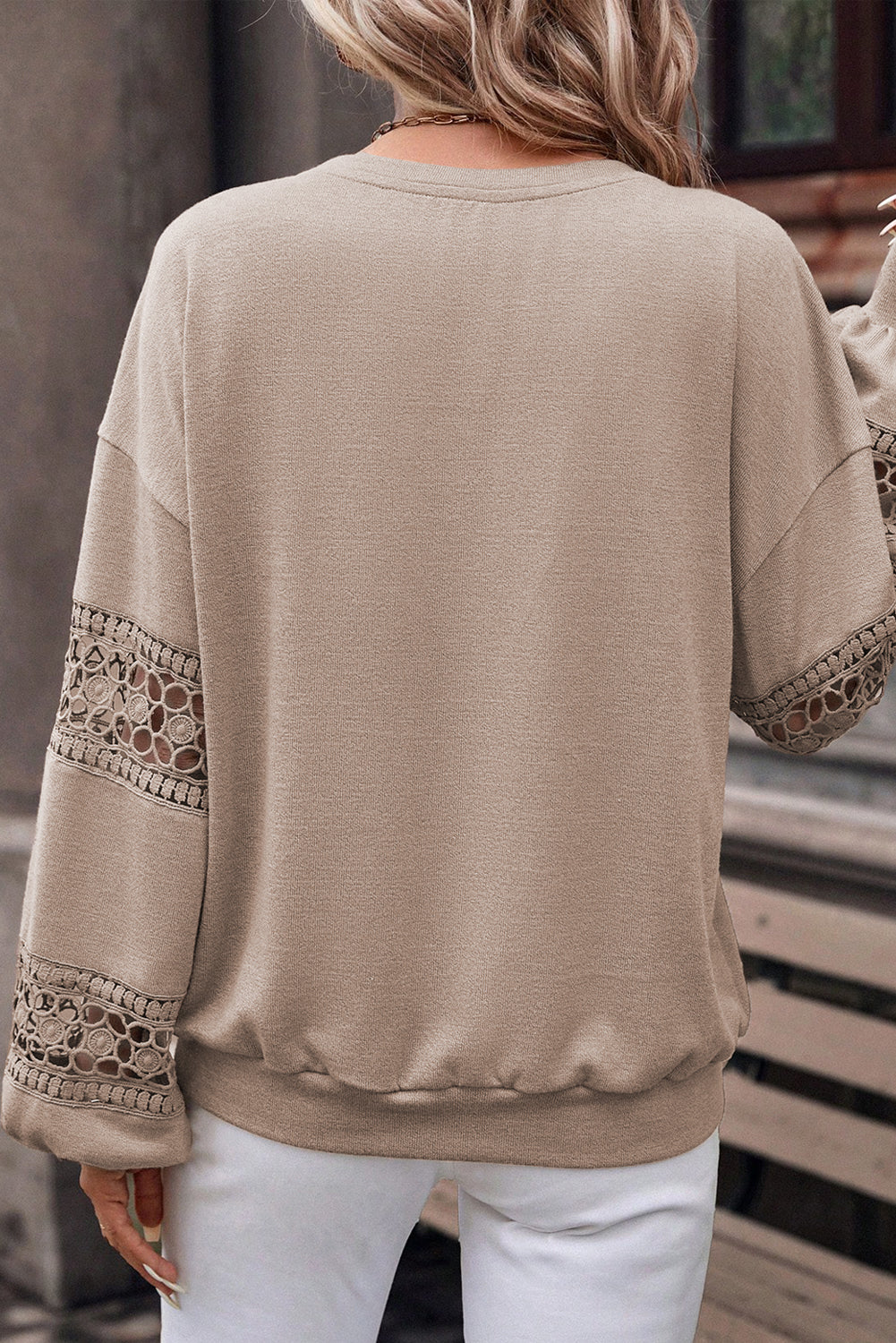 Lace Insert Lantern Sleeve Top