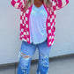 Checkered Pattern Open Front Plus Size Cardigan