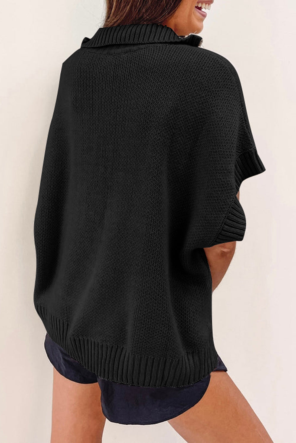 Quarter Zip Short Batwing Sleeve Sweater