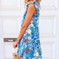 Floral Flutter Sleeve V Neck Ruffled Dress