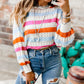 Striped Hollowed Knitted Loose Sweater