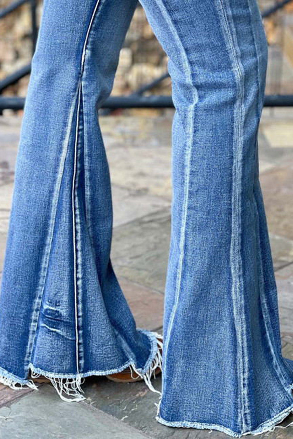 Acid Wash Raw Hem Flared Jeans
